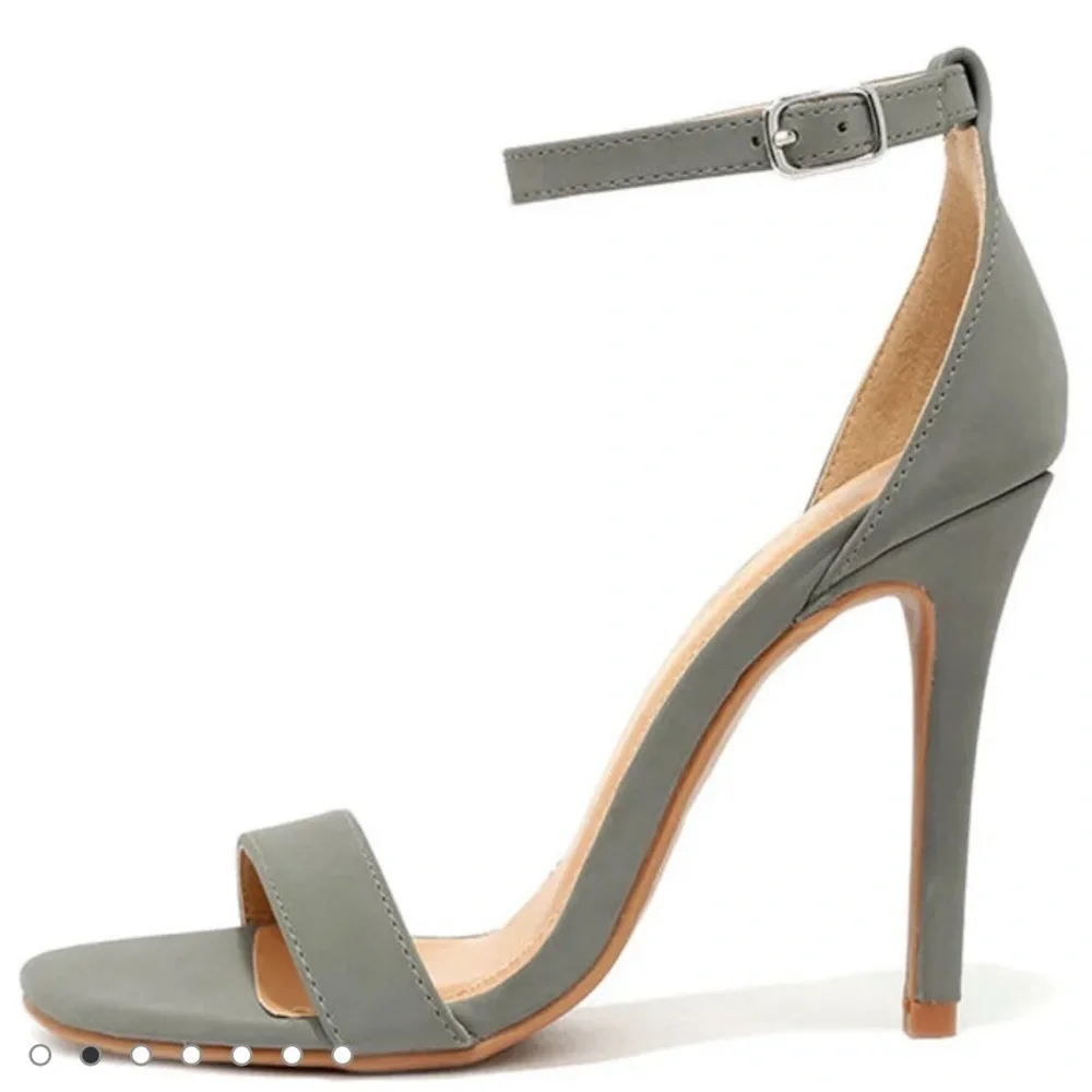 LULUS Chloe Grey Ankle Strap Heels Size 7